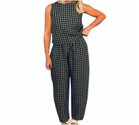 Airport Outfit Women Gingham Co Ord Sets for Women Summer Travel Fashion Baggy Trousers and Vest Tops Ladies Cotton Pyjamas Plaid Gym Tracksuit Matching Pjs Womens Lounge Wear Sets Streetwear