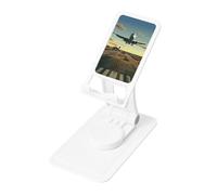 Airport Prints Rotating Cell Phone Stand with 360° Swivel Base - Foldable Square Desk Phone Holder for iPhone 16 15 14 13 12 11,All Phones,White