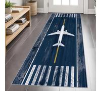 Airport Runway Runner Rug 90 x 300 cm Airplane Tarmac Long Hallway Carpet | Non-Slip Washable Boys Room Rug Navy Blue Aviation Theme Rugs for Entryway, Kitchen, Kids Room Decor