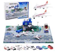 Airport Toys Airplane Car Toy Set for Kids with Trucks, Helicopter, Planes, Signs, Fire Trucks Race Cars and Airport Playmat, Great Military Toys Parking Lot Toy for Boys Girls Toddler Age 3+