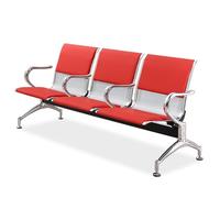 Airport Waiting Area Bench 3-Seat Office Chairs with Armrests and Backrest Comfortable Padded Leather Design Stylish Red Upholstery for Modern Spaces