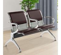 Airport Waiting Room Chairs Set 2-Seat Reception Bench with Armrests & Backrests Cold Rolled Steel for Hospitals Banks Schools - Brown