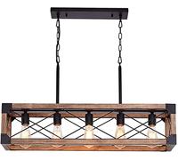 Airposta Kitchen Island Lighting, 33.5-Inch 5 Lights Farmhouse Linear Chandelier for Dining Room Pool Table Pendant Light Fixture, Rustic Wood Grain Finish, Industrial Pendant Light