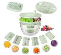 Airpro Salad Spinner Large, Vegetables Fruits Wash Bowl,Lettuce Spinner Pasta and Fries Dryer with 5 Blades,Egg Yolk Strainer Slicer Shredder for Kitchen Colander, 5.3 Qt, Green White