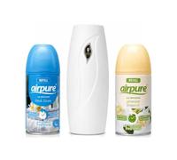 Airpure Automatic Air Freshener Bundle - Dispenser Machine, Fresh Linen Blue 250ml & Jasmine Essence 250ml Refills - Custom Bundle created by VitaPoint