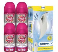 Airpure Automatic Air Freshener Machine + 4 Refill Pack (Sparkling Berry) | Airwick-Compatible Dispenser with 250ml Refill Cans - Long-Lasting Timed Fragrance Bursts for Home or Office