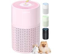 AIRROMI Pets Air Purifier for Home Allergies,Up to 660 ft².Yellow Deodorizing Activated Carbon Filter,With Fragrance Sponge for Better Sleep,Night Light,Pet Dander,Smoke,Odors,Air Cleaner A2002 Pink