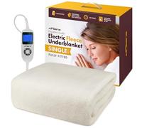 Airsenz Fully Fitted Comfort Fleece Single Electric Blanket - Deep Elasticated Skirt - Fits Like a Fitted Sheet - 9 Heat Settings - Unique Body and Feet Settings - 12 Hour Timer