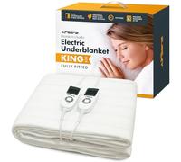 AIRSENZ Fully Fitted King Size Electric Blanket With Dual Controls - Deep Elasticated Skirt - Fits like a Fitted Sheet - 9 Heat Settings - Unique Body and Feet Settings - 12 Hour Timer