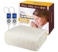 AIRSENZ Fully Fitted King Size Fleece Electric Blanket With Dual Controls - Deep Elasticated Skirt - Fits like a Fitted Sheet - 9 Heat Settings - Unique Body and Feet Settings - 12 Hour Timer