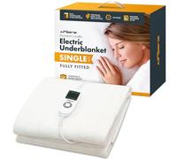 Airsenz Fully Fitted Single Electric Blanket - Deep Elasticated Skirt - Fits Like a Fitted Sheet - 9 Heat Settings - Unique Body and Feet Settings - 12 Hour Timer - Safe for All Night Use