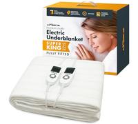 AIRSENZ Fully Fitted Super King Size Electric Blanket With Dual Controls - Deep Elasticated Skirt - Fits like a Fitted Sheet - 9 Heat Settings - Unique Body and Feet Settings - 12 Hour Timer