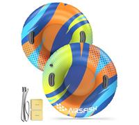 Airsfish Inflatable Snow Tube with Towable Leash, Snow Sled Heavy-Duty Cover Wear-Resistant & Anti-Freeze Material Sledding Tubes for Winter Sports for Kids Adults, 2 Packs