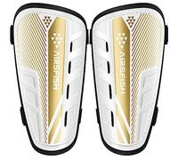 AirsFish Shin Pads Boys CE Certified Kids Shin Pads with Ankle Protection,Breathable Non Slip Extended Adjustable Straps (Gold-White, M(150-160CM))