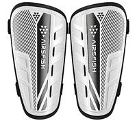 AirsFish Shin Pads Boys CE Certified Kids Shin Pads with Ankle Protection,Breathable Non Slip Extended Adjustable Straps (Black-White, XS(100-120CM))
