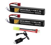 Airsoft Batteries 11.1V 30C 2800mAh Battery Lipo Airsoft Deans T Plug with USB Charger, for Cable Mini Tamiya Rechargeable Batteries for Airsoft Gun Model Blaster Accessories-2pcs