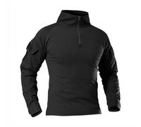 Airsoft Clothing Tactical Combat Shirts Paintball 1/4 Zip Long Sleeve Work Shirt for Camping Hiking Hunting (UK, Alpha, XXL, Regular, Regular, Black)