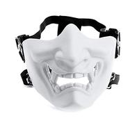 Airsoft Half Face Masks, Evil Demon Monster Kabuki Samurai Hannya Oni Half Face Protective Masks for Masquerade Ball, Party, Halloween, Cs War Game (Adjustable Strap White)