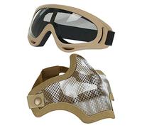 Airsoft Half Face Masks Steel Mesh Mask and Goggles Set for CS/Hunting/Paintball/Shooting (Tan Skull)