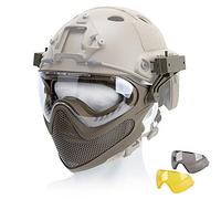 Airsoft Mask Full Face CS Wargame BB Guns Paintball Protection Steel Mesh Tactical Mask with Goggles for Fast Helmet (DE)