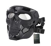 Airsoft Mask Tactical Paintball Skull Mask Eye Protective Gear Full Face Mask for Halloween Hunting CS Wargame (Black)