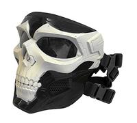 Airsoft Mask Tactical Paintball Skull Mask Eye Protective Gear Full Face Mask for Halloween Hunting CS Wargame (BK-White)