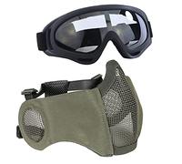 Airsoft Protective Gear Set, Half Face Mesh Masks with Ear Protection and Goggles Set for CS/Hunting/Paintball/Shooting (Gray)