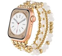 AIRSPO Gold Beaded Bracelets Compatible for Apple Watch Band 38mm 40mm 41mm 42mm 44mm 45mm Women, Fashion Handmade Dressy iPhone Watch Bands Elastic Strap for iWatch Series SE 8 7 6 5 4 3 2 1 (White