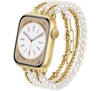 AIRSPO Gold Beaded Bracelets Compatible for Apple Watch Band 38mm 40mm 41mm 42mm 44mm 45mm Women, Fashion Handmade Dressy iPhone Watch Bands Elastic Strap for iWatch Series SE 8 7 6 5 4 3 2 1 (Gold