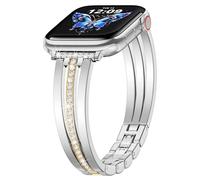 AIRSPO Slim Gold Band Compatible with Apple Watch 38mm 40mm 41mm 42mm 44mm 45mm 46mm Women Thin Metal Strap Dressy Jewelry Bracelet with Bling Diamond for iWatch Bands Series 10 9 8 7 6 5 4 3 SE (Gold