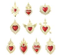 Airssory 10 pcs 10 Styles Gothic Red Scared Heart Charms Brass Cubic Zirconia Sweet Love Charms for DIY Jewellery Bracelet Necklace Earring Crafts Bag Keychain Decor