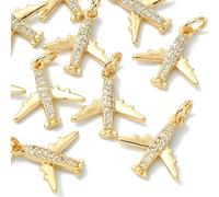Airssory 10 pcs 14x14mm Golden Colour Airplane Charms Brass Cubic Zirconia Plane Flying Flight Charms for DIY Jewellery Bracelet Necklace Earring Bag Keychain Decor