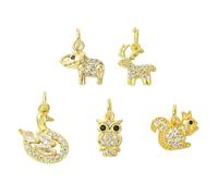 Airssory 10 pcs 5 Styles Brass Cubic Zirconia Lovely Animals Charms Deer Swan Owl Elephant Charms for DIY Jewellery Necklace Bracelet Earring Crafts Bag Keychain Phone Decor