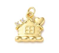 Airssory 10 pcs Brass Cubic Zirconia Lovely Home Shaped Charms Golden Colour House with Heart Shaped Charms for DIY Jewellery Bracelet Necklace Earring Bag Keychain Decor