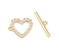 Airssory 10 pcs Golden Color Heart Brass Micro Pave Cubic Zirconia OT Toggle Clasps Love Shape T Bar Closure Connector Extender Clasp for DIY Necklace Bracelet Jewellery Making
