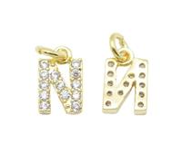 Airssory 10 pcs Golden Colour Mini Letter N Charms Brass Cubic Zirconia Alphabet Initial Charms for DIY Jewellery Bracelet Necklace Earring Bag Keychain Decor