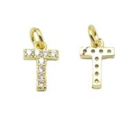 Airssory 10 pcs Golden Colour Mini Letter T Charms Brass Cubic Zirconia Alphabet Initial Charms for DIY Jewellery Bracelet Necklace Earring Bag Keychain Decor