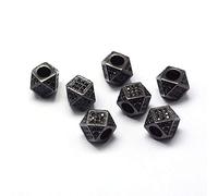 Airssory 10 pcs Gunmetal Color Polygon Shaped Brass Cubic Zirconia Beads Geometric Dice Large Hole Spacer Beads for DIY Jewellery Necklace Bracelet Making Crafts