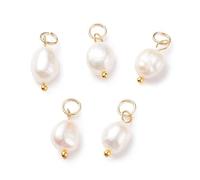 Airssory 10 pcs White Oval Natural Cultured Freshwater Pearl Charms with Golden Color Jump Rings for DIY Jewellery Earring Bracelet Necklace Craft Bag Keychian Decor