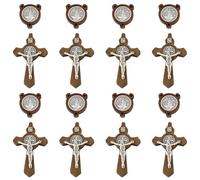Airssory 10 Sets St.Benedict Crucifix and Centerpiece Set Wood Charms Religious Cross Charms for DIY Jewellery Bracelet Necklace Earring Bag Keychain Decor