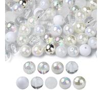 Airssory 100 pcs 16MM White Theme Bubblegum Beads Crackle Chunky Round Winter Acrylic Beads for DIY Jewellery Necklace Bracelets Keychain Bulk Home Party Decoration