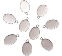 Airssory 100 Pcs 25x18mm Pendant Cabochon Settings Edge Bezel Cups Stainless Steel Oval Blanks with Loop for DIY Jewellery Making