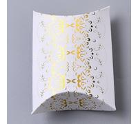 Airssory 100 Pcs 3.6x2.5x1 Inch White Golden Lace Paper Pillow Candy Boxes Small Gift Boxes for Wedding Favors Birthday Party Soap Packaging Supplies