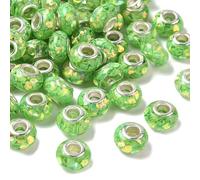 Airssory 100 pcs 5mm Hole Light Green Colour Resin European Beads Rondelle Large Hole Beads with Paillette Brass Core for DIY Jewellery Bracelet Necklace Earring Decor 14x8.5mm