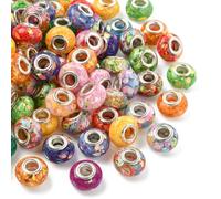 Airssory 100 pcs 5mm Hole Mixed Colours Resin European Beads Rondelle Large Hole Beads with Paillette Brass Core for DIY Jewellery Bracelet Necklace Earring Decor 14x8.5mm