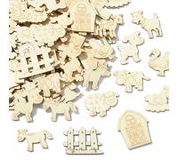 Airssory 100 pcs Mixed Shaped Unfinished Blank Farm Animals Wood Cutout Charms Sheep Pig Dog Cattle House Wood Slices for DIY Painting Art Craft Home Wall Party Embellishments