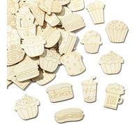 Airssory 100 pcs Mixed Shaped Unfinished Blank Imitation Food Wood Cutout Charms Cake Drink Bread Beer Wood Slices for DIY Painting Art Craft Home Wall Party Embellishments
