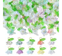 Airssory 100 Pcs Trumpet Flower with Leaf Acrylic Charms Colorful Spring Floral Plastic Charms with Brass Findings for DIY Jewellery Making Craft