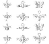 Airssory 12 pcs 6 Styles 304 Stainless Steel Silver Colour Insect Charms Butterfly Dragonfly Bee Moth Charms for DIY Jewellery Bracelet Necklace Earring Bag Keychain Phone Decor