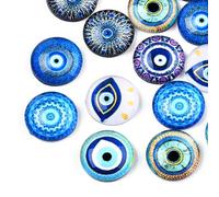 Airssory 12mm 100 pcs Blue Evil Eye Theme Glass Crystal Cabochons Lucky Eye Turkish Flatback Charms for DIY Jewellery Making Scrapbooking Embellishment Art Nails Shoes Bags